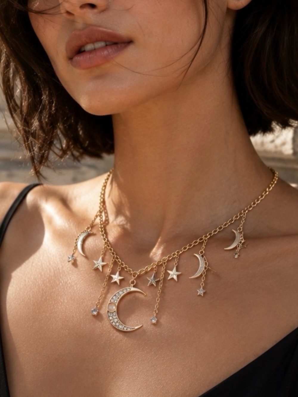 ✨3/$38 New Celestial Fringe Moon & Stars Statement Necklace